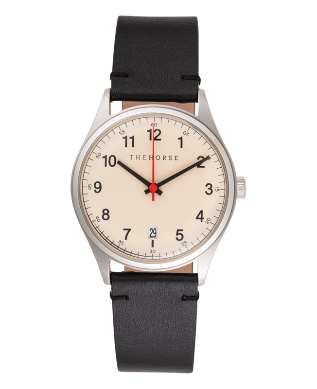 The Captain Watch In Brushed Stainless Steel / Beige Dial / Black Leather  Strap | THE HORSE専門店TELLER