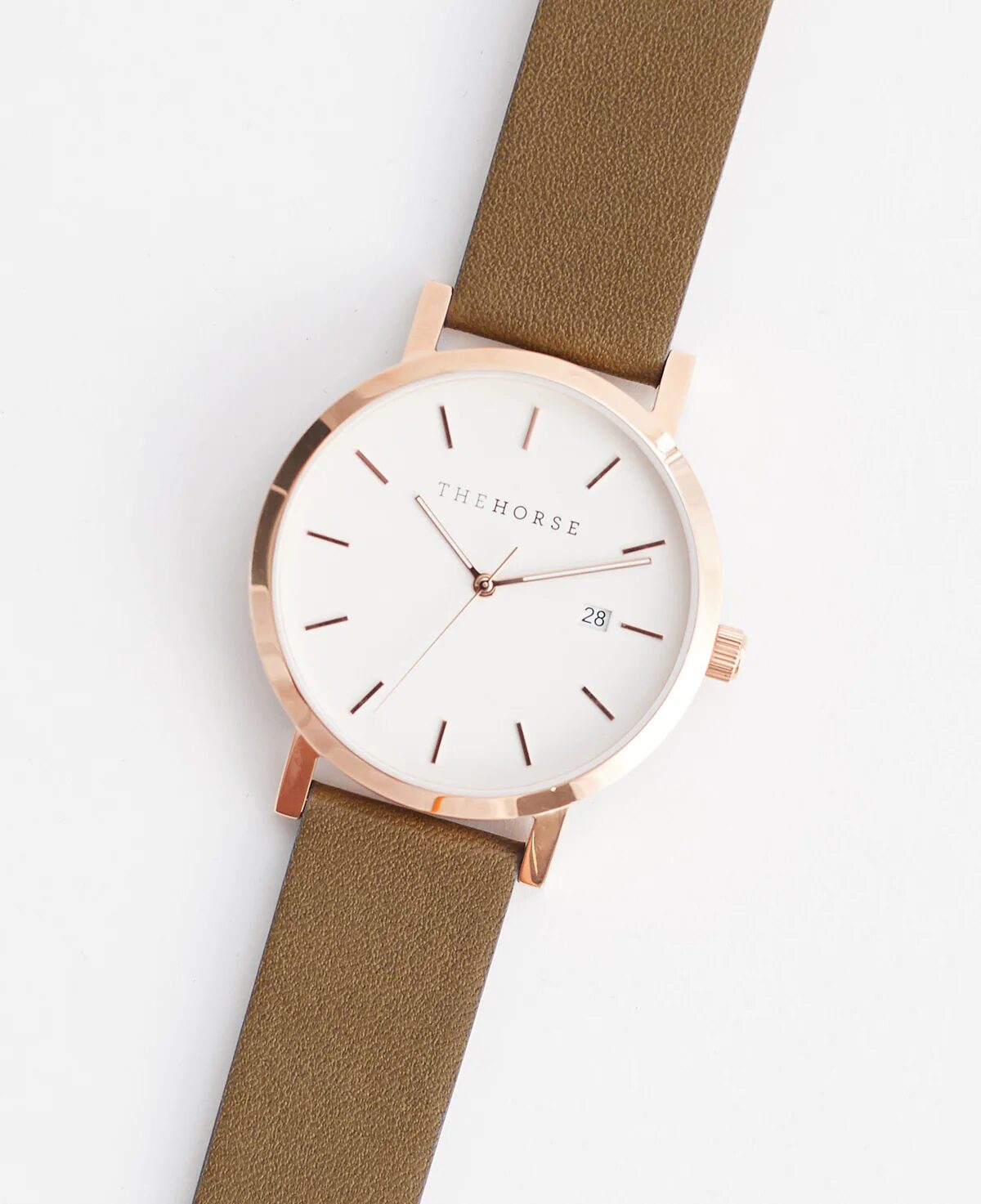 Rose Gold / White Dial / Olive Leather